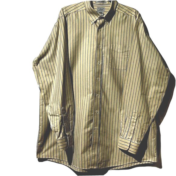 L.L. Bean Mens Wrinkle Resistant Yellow Striped Button-Down Shirt 17 1/2-37 - Picture 1 of 9